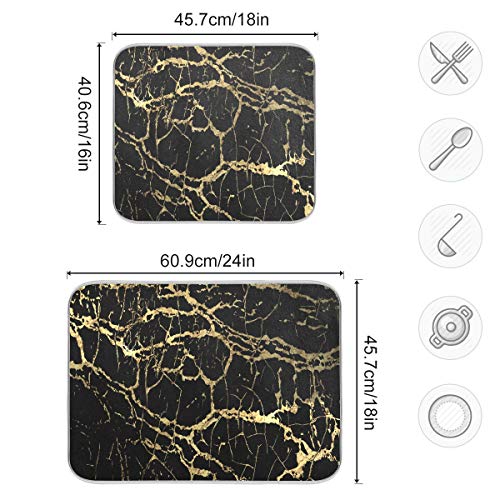 Super Absorbent Dish Drying Mat (Black Gold Marble / 18" x 24")