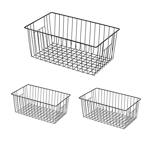16inch Freezer Wire Storage Organizer Baskets (Black)