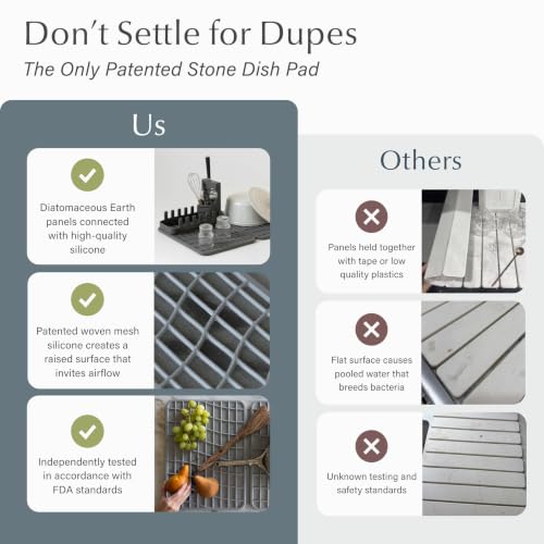 Home Collapsible Dish Drying Rack with Stone Dish Pad (Large + Rack / Slate)