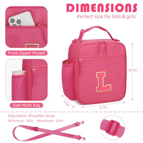 Initial Insulated Lunch Bag for Girls Kids (Rosy Red / L)