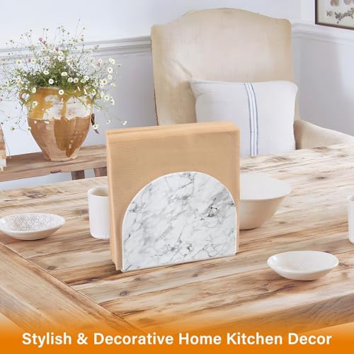 Grey Marble Print Napkin Holder for Table Paper Napkins Holder Acrylic Tissue Dispenser Kitchen Dining Room Bathroom Party Car Decor (NH068 / 4.1x4.9x1.97in)