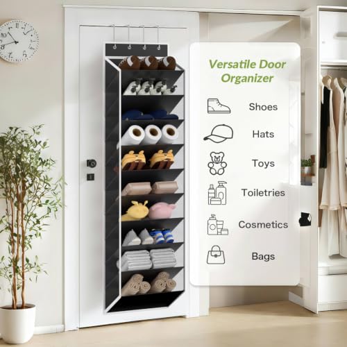 10 Tiers Mesh Over Door Shoe Organizer Storage (Black-1 Pack of 10 Cell)