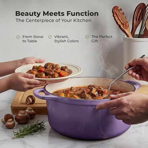 6.4QT Enameled Cast Iron Dutch Oven Pot with Lid (Lavender Jade / 6.4 Quart)