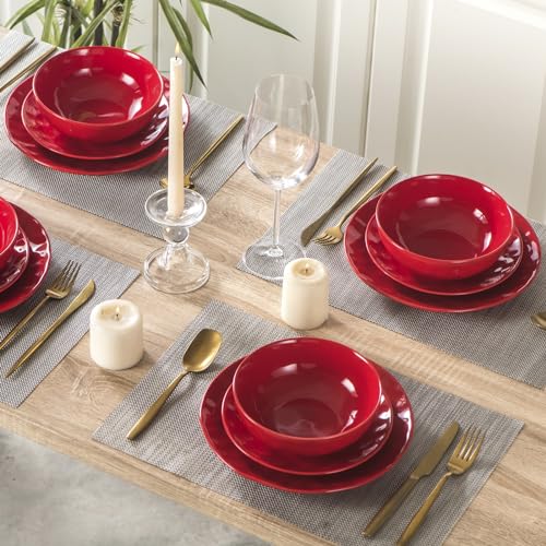 Ceramic Salad Bowls Set for Kitchen (Scarlet Red)