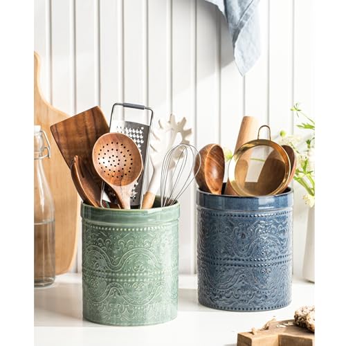 Kitchen Utensil Holder (Forest Green (Lace Emboss))