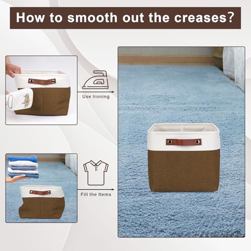 Storage Bins Large Fabric Storage Baskets for Shelves 3 Pack (Brown / Off-White / Large -15"x11"x9.5")