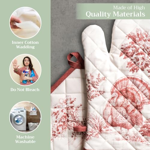 100% Cotton Oven Mitt & Pot Holder Set (119 - Holy Jouy - Red / 7.5" x 13" & 8" x 8" (Oven Mitt & Pot Holder))