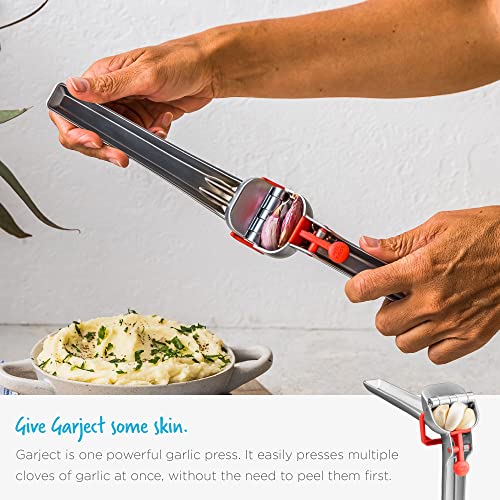 Garject 2-In-1 Garlic Peeler, Garlic Press & Mincer with Garlic Peel Ejector, Chrome-Plated Zinc - Black