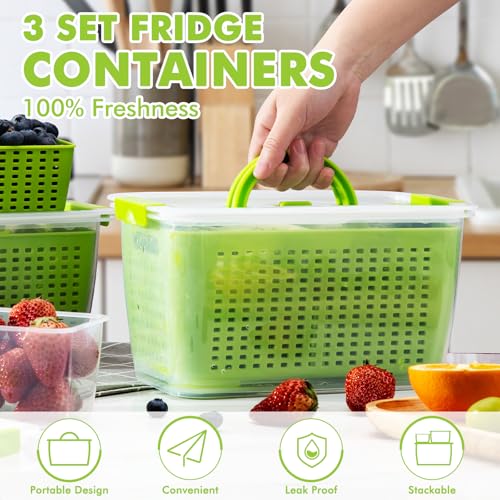 Produce containers for fridge (3pack green)
