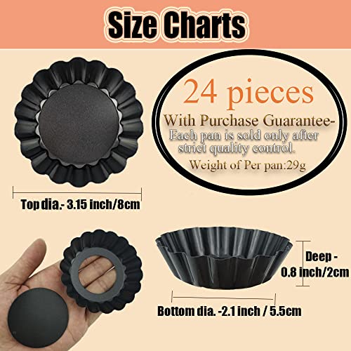 24Packs Mini Tart Pans 3 Inch with Removable Botttom (3.15-inch X 0.8 inch)
