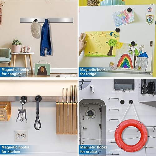 Magnetic Hooks Magnet Hook for Cruise Cabins 50LBS Essentials 6P (Black / 0.78in)