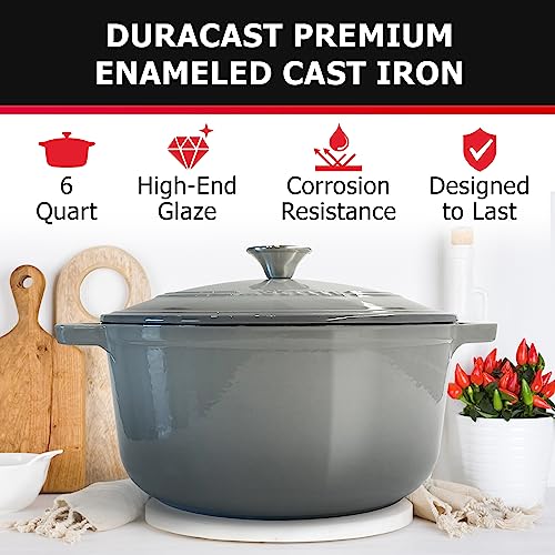 Mueller 6 Quart Enameled Cast Iron Pot Dutch Oven (6 Quart -Round / Gray)