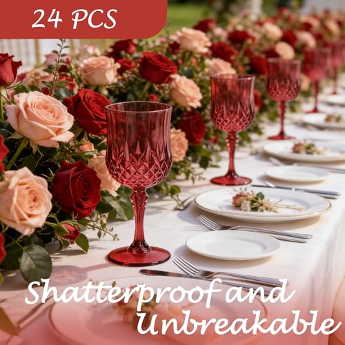 24Pack Plastic Wine Glasses (Scarlet Rose)