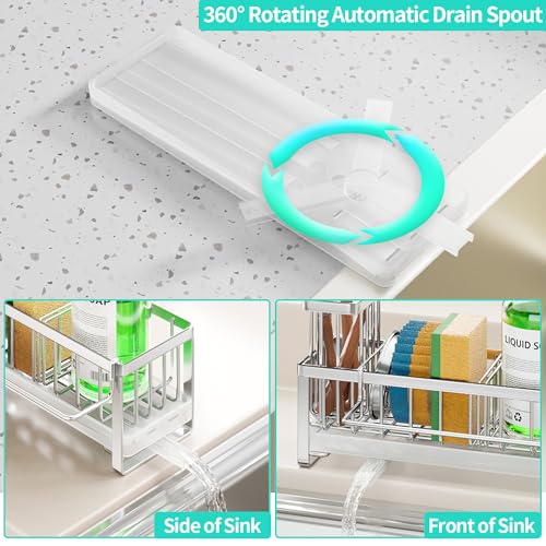 Sponge Holder for Kitchen Sink (Silver / with Dishcloth Holder)