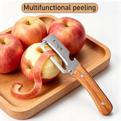 Left Handed Vegetable Peeler Wooden Stainless Blade for Fruit Potato (Standard / Walnut/Silver)