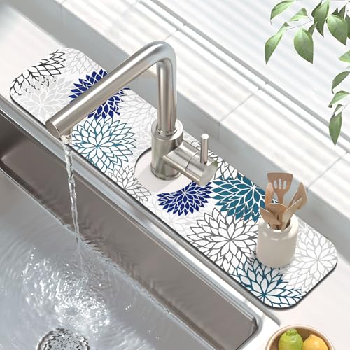 2Pcs Dish Drying Mat & Sink Splash Guard (Blue / 12" X 20" + 24" X 5.5")