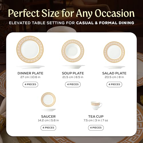 Golden Greek Key Bone China Dinnerware Set (20 Piece Set)