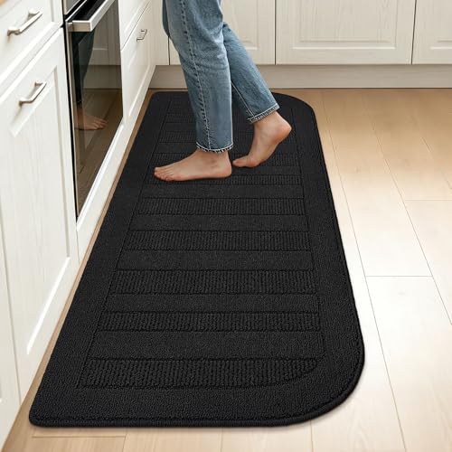 24x60 in Kitchen Rugs Non Slip Washable Kitchen Runner Rug (2' x 5' (Semicircular) / Black)