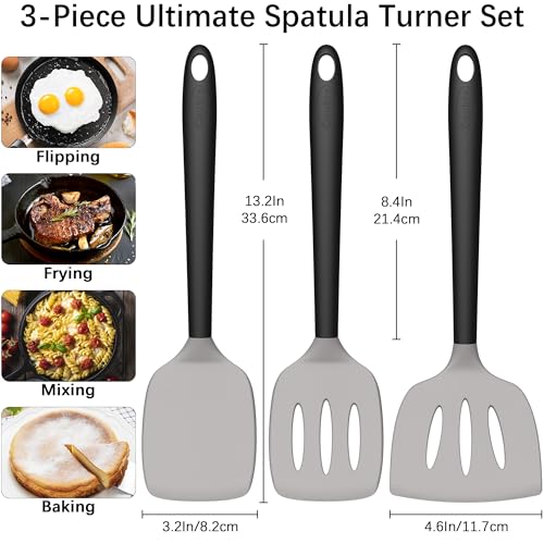 3 Pack Silicone Spatula Set (GrayBlack)