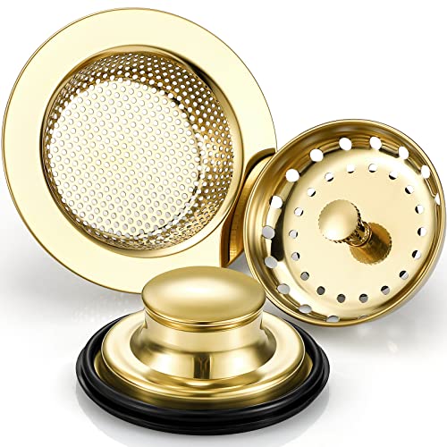3 Pcs Sink Plug Stopper Disposal Drain Strainer (Light Gold)