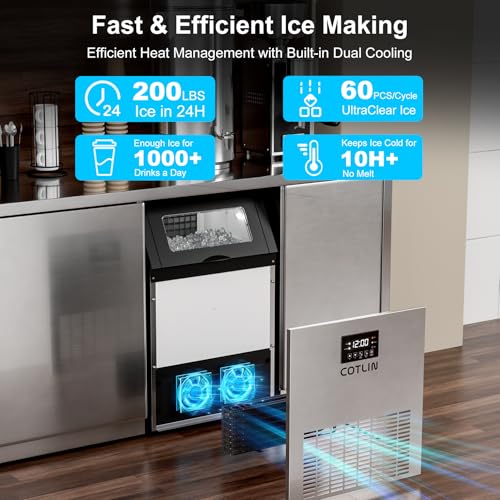 200Lbs 24H Commercial Ice Maker Machine 60 Ice (Silver / 16"D x 20"W x 32"H)