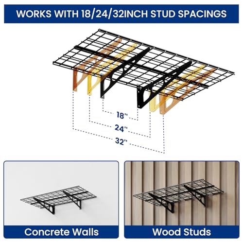 2 Pack 2x4ft Garage Shelving with Hooks (Black / 2 pack-2x4 ft w/hooks)