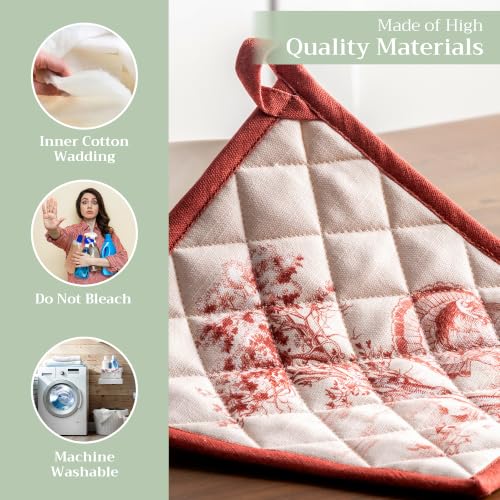 Pot Holders 100% Cotton Potholders (119 - Holy Jouy - Red / 8" x 8" (Pot Holder Pack of 1))
