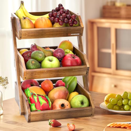 3 Tier Acacia Wood Fruit Basket for Kitchen (Acacia Wood / 3-Tier)