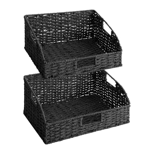Pantry Baskets (Black(Paper Rope) / 15¾"L x 11"W x 7½"H + 14¼"L x 9¾"W x 6¾"H)