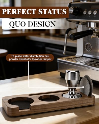 Solid Walnut Espresso Tamping Station Espresso Organizer Station (Brown Station 54mm)