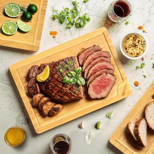 3 Piece Bamboo Cutting Board for Kitchen Butcher Block for Chopping Meat (Natural)