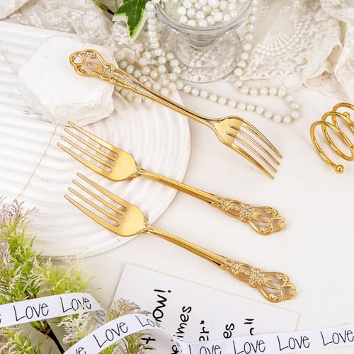 30PCS Gold Plastic Forks 8.1inch Vintage Baroque Forks for Dinners (30-Gold / Forks)