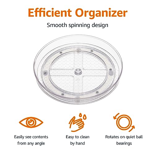 Clear Rotating Lazy Susan Turntable Organizer for Condiments (9" Diameter, 2-Pack)