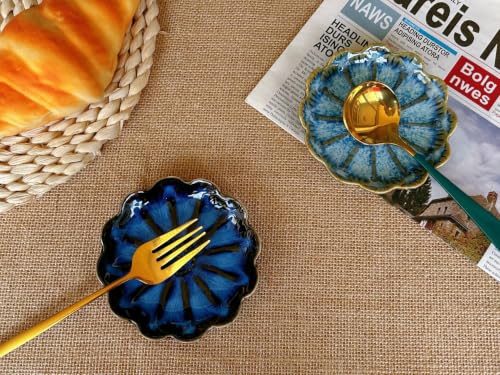 Ceramic Spoon Rest for Stove Top (Retro, Royal Blue)