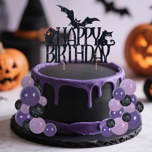 42 Pcs Cake Topper with Mini Balls (42--black Purple Hbd)