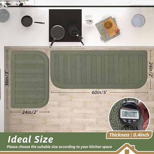 Kitchen Rugs Set of 2 Non Slip Washable 24"x36"+24"x60" (24" x 36" + 24" x 60" / Green)