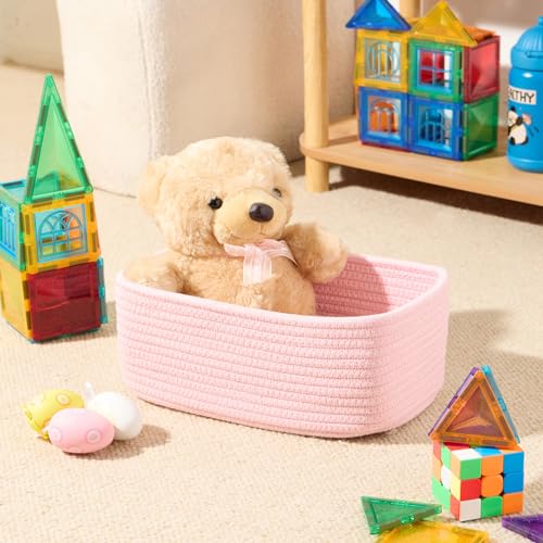 Small Storage Baskets for Organizing (3pcs-L11.5xW7.5xH4.7" / Light Pink)