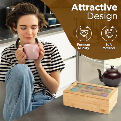 Fuller Bamboo Tea Box Organizer with 8 Compartments