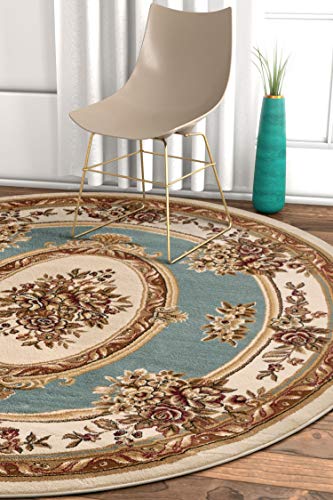 Timeless Collection Le Petit Palais Light Blue 5' Foot Round Luxurious Traditional French Medallion Oriental Area Rug Perfect fLiving Room Bedroom Dining Room Easy (5'3" (Round) / Light Blue)