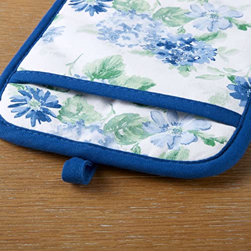 Amber Floral Oven Mitt & Pot Holder Set 2 (Blue)