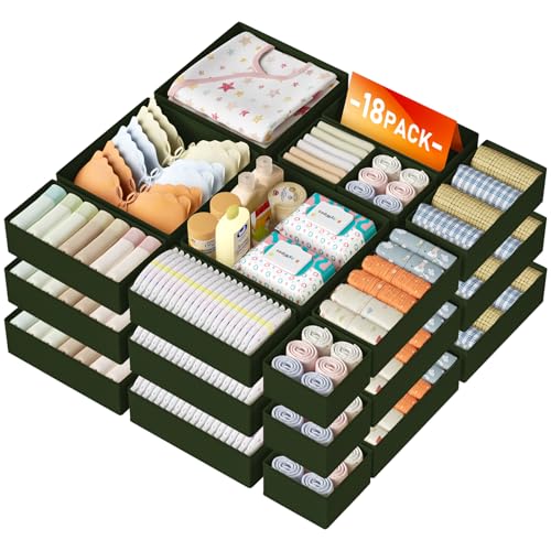 Drawer Organizer Clothes Storage (Green / 18 Pack)