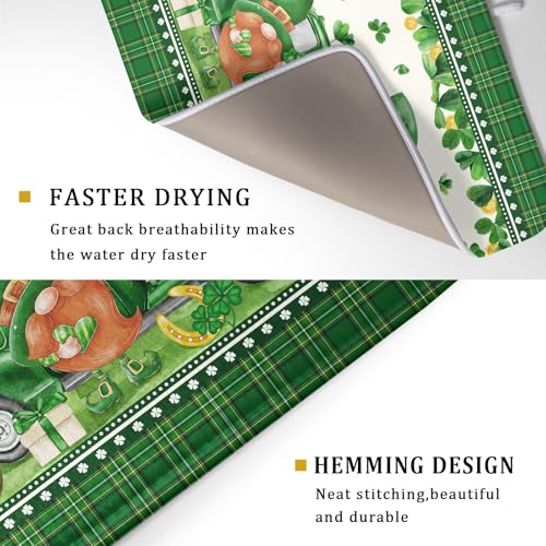 Shamrock Truck Dish Drying Mat Buffalo Check Dish Drainer Mat 18x24 inch Reversible Microfiber Quick Dry Rack Pad for Kitchen Counter Sink (Shamrock Truck Plaid / 18" x 18")