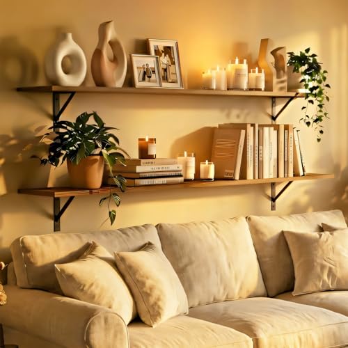 Long Wall Shelves (Rustic Brown / 55.1 Inch)
