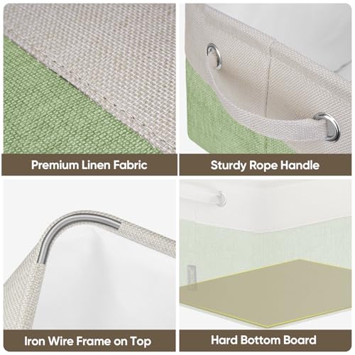 2 Pack Fabric Closet Storage Bins for Shelves (Green / 2PCS/Large-15x11x9.5)