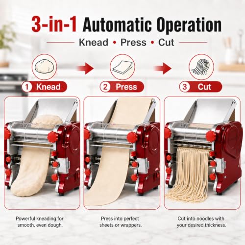 Electric Pasta Making Machine Commercial Noodle Spaghetti Maker Dough Roller with 2mm (Red / 2/6MM)