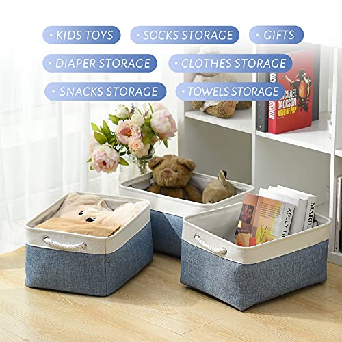 Storage Bins for Organization (White&Blue / Large-3 Pack)