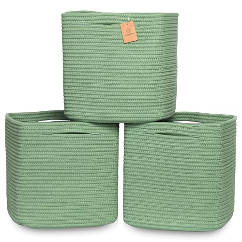 13 Inch Cube Storage Bins Cotton Rope Woven Baskets for Organizing 3 (Green / 13 x 13 x 13 (Standard))