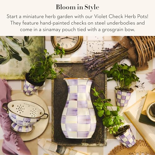 Enamel Herb Pot Set (Violet Check)
