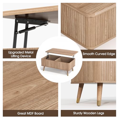 Lift Top Coffee Table with Storage for Living Room (Natural Oak)