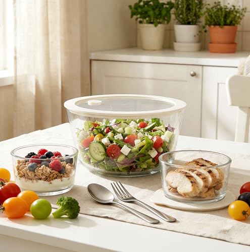 Glass Food Container Set with Glass Lid (White Sand - 3RD)